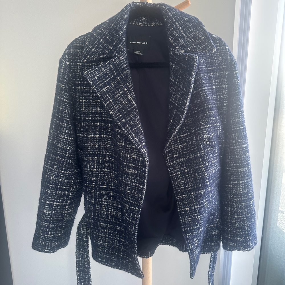 Club Monaco Women's Navy Tweed coat (XS)